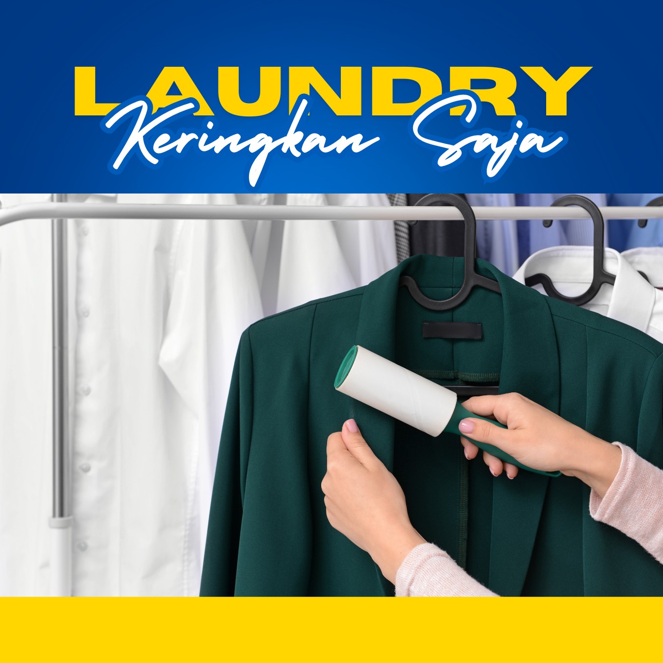 Biru dan Kuning Modern Promo Jasa Laundry Postingan Instagram - 1